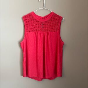 Daniel Rainn Sleeveless Crochet Yoke Tank - Bright Pink